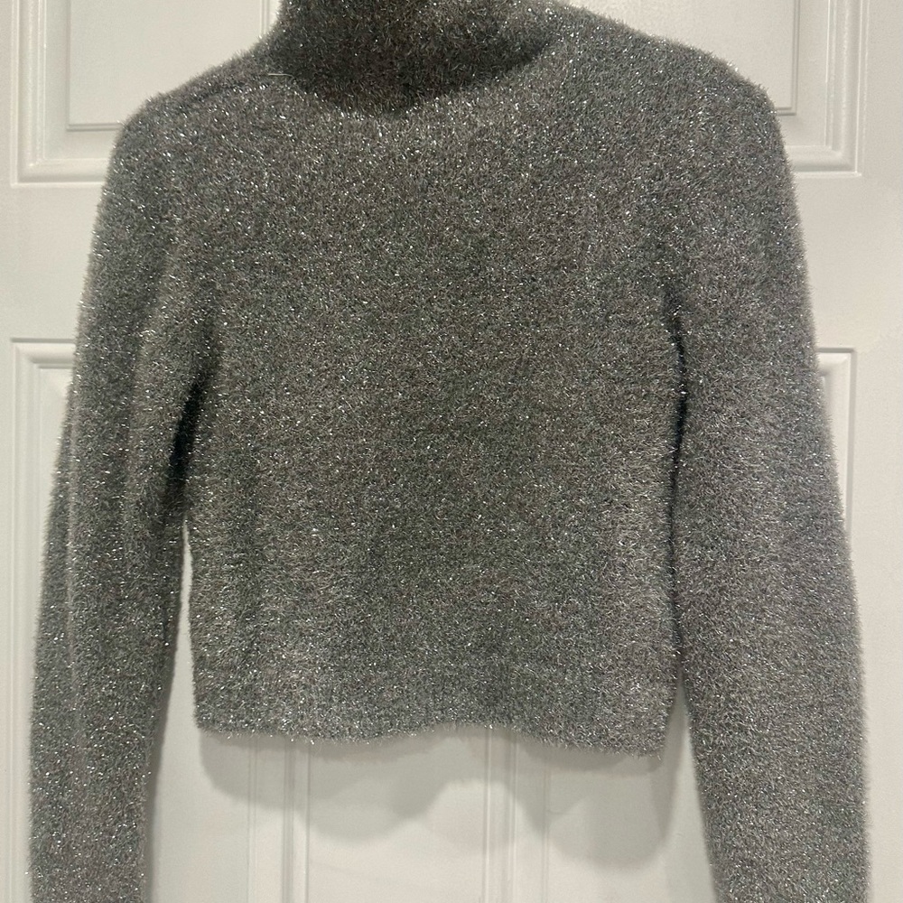 Girls Zara Shimmering Silver Turtleneck Designer Sweater Size 13-14